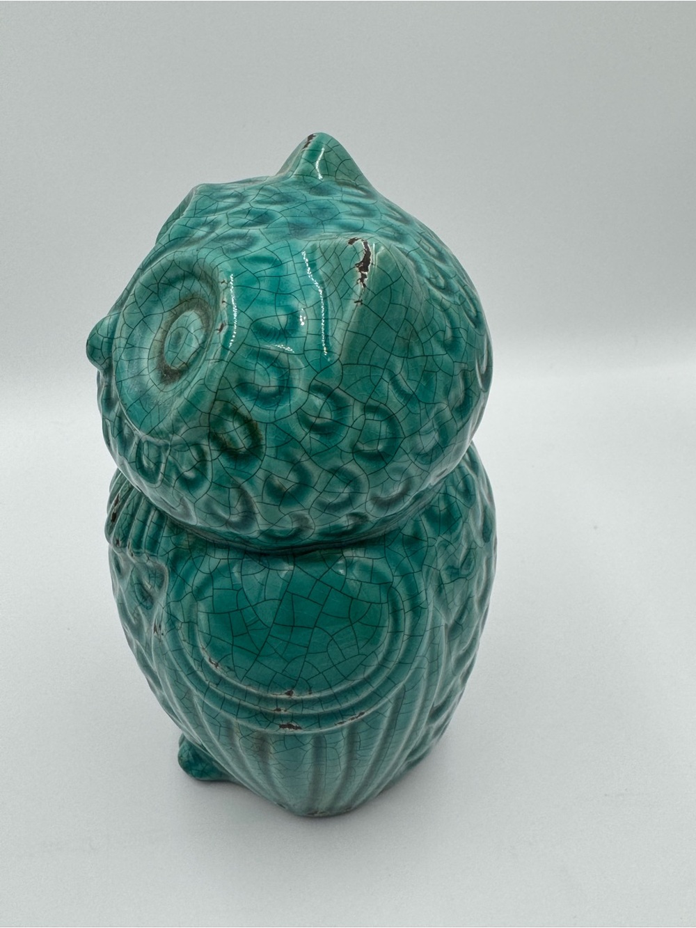 Ceramic Owl Figurine - Teal Decorative Accent - Picture 4 of 6